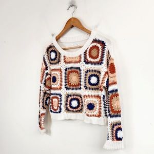 American Eagle crochet knit granny square sweater